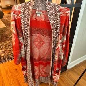 Lucky Brand Red and Cream Women's Cardigan